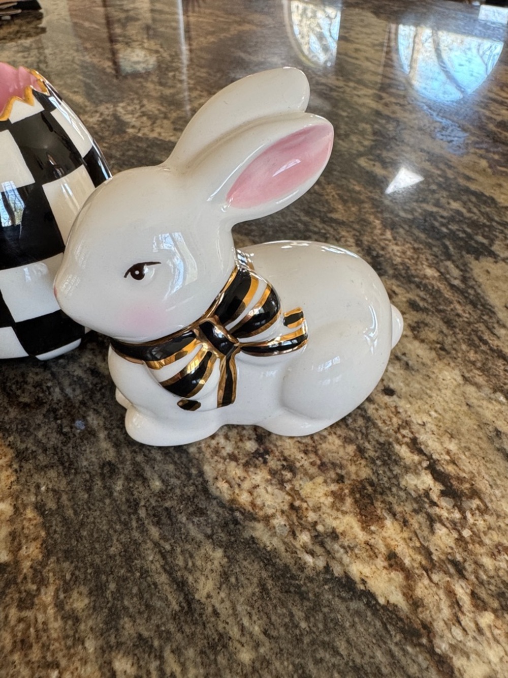 Mackenzie Childs Toothpick Egg with Pink Interior and White Bunny Figurine - Picture 2 of 5